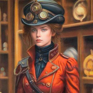 Crimson Steampunk Inventor Portrait
